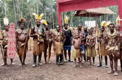 Group of Indigenous Awyu in traditional clothing