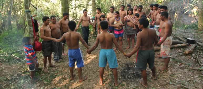 The Ka’apor live in harmony with the rainforest and protect it from destruction Indigenous Ka'apor people – children, women and men – join hands and form a circle in the rainforest