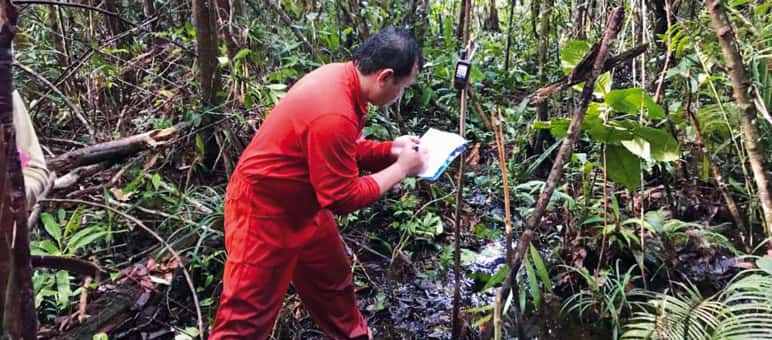 Mapping forests helps indigenous people defend their land Matek surveying a forest