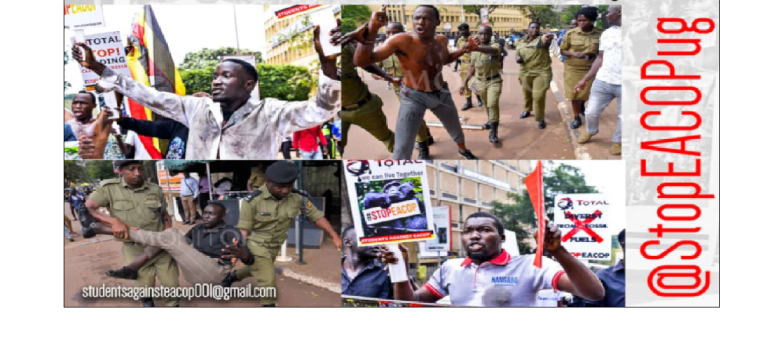 The collage contains the names of those arrested Students Against EACOP collage