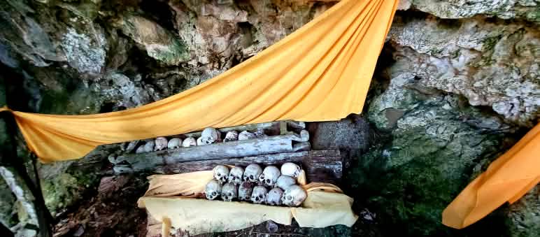 Locals have a deep ancestral bond with the forest Ancestral skulls in cave