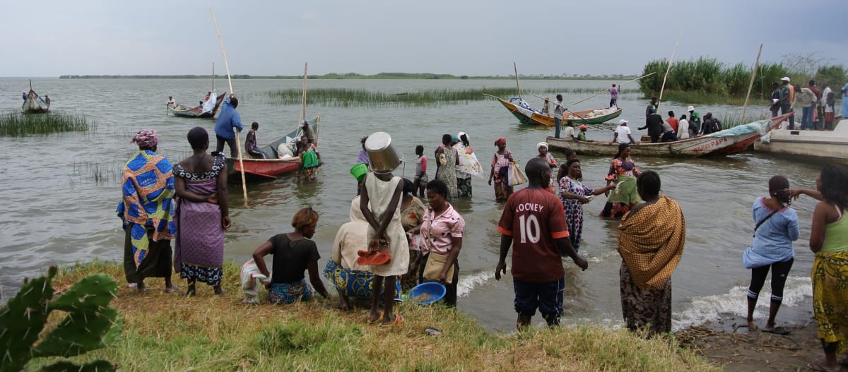 Fishermen in the village of Vitshumbi in Virunga National Park