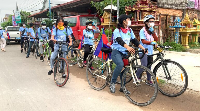 Eight young activists set off on their bicycles