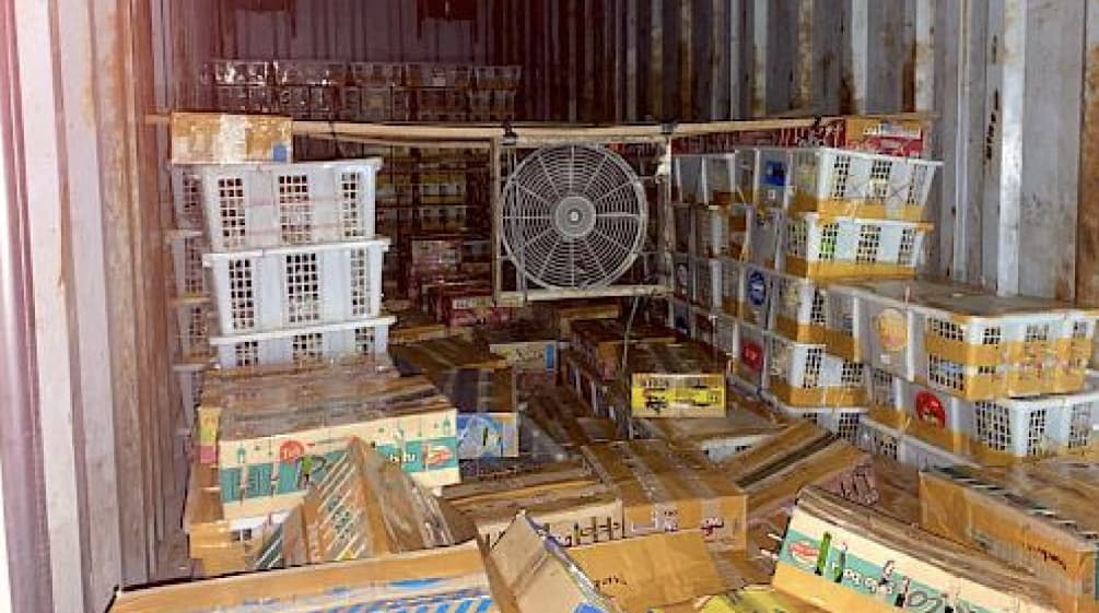 View of a truck filled with crates