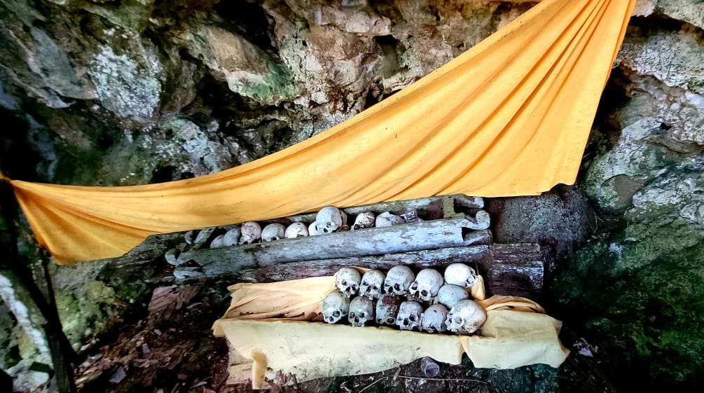 Ancestral skulls in cave