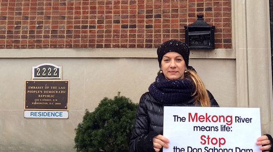 Elisa Norio in front of the Embassy of Laos in Washington DC